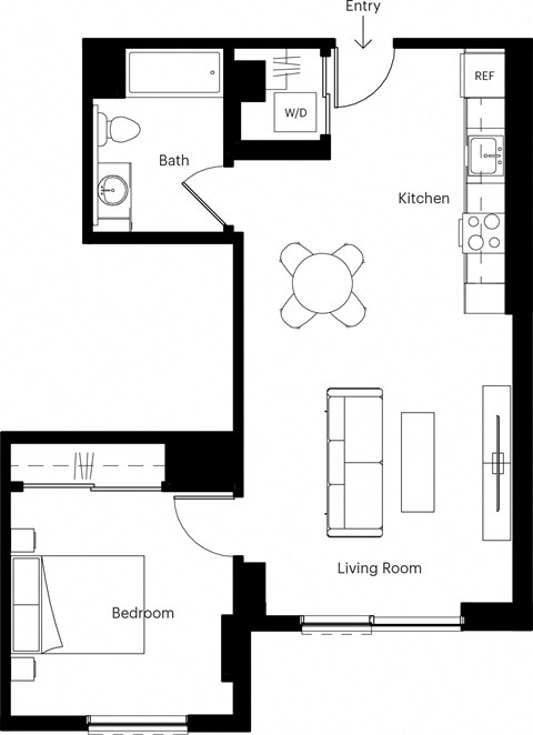 a floor plan of a house with a bedroom and a living room